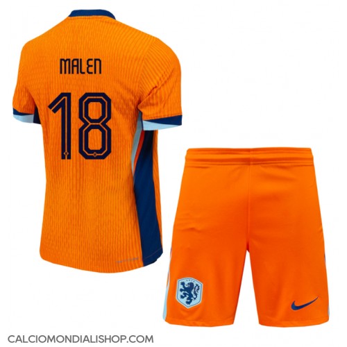 Maglie da calcio Olanda Donyell Malen #18 Prima Maglia Bambino Europei 2024 Manica Corta (+ Pantaloni corti)